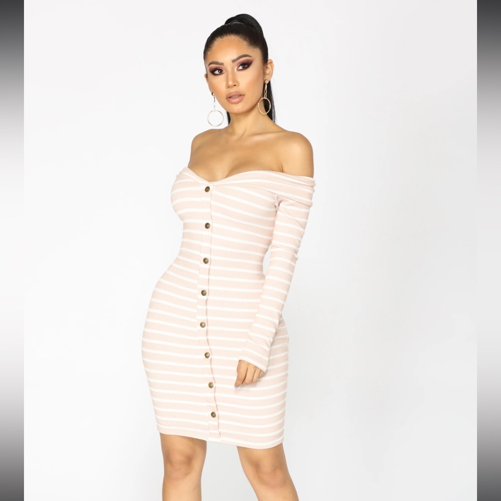 Stripe That Down Midi Dress - Mauve/White